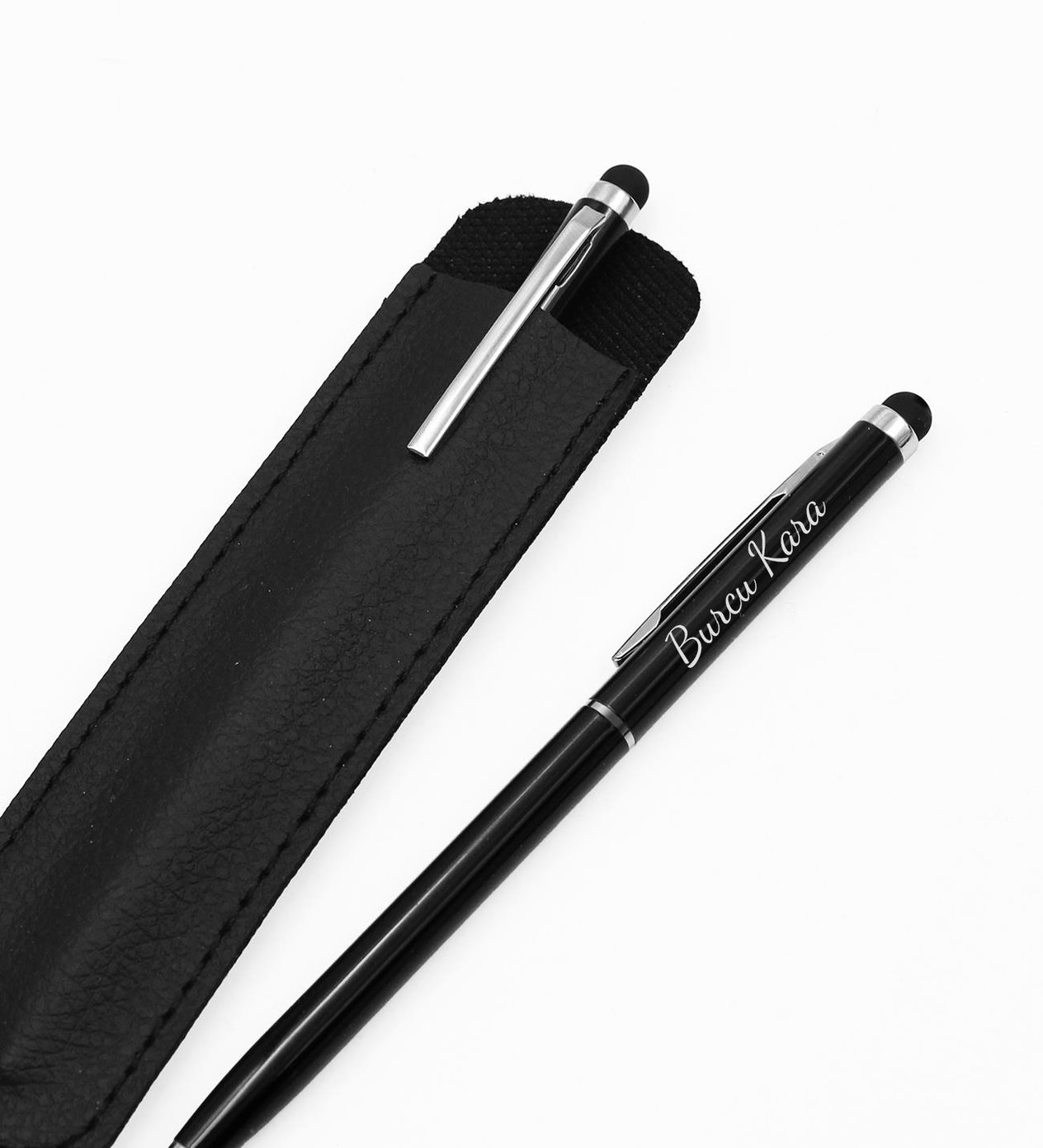 Özel Kılıflı Cam Şişe Matara & Kişiye Özel Defter & Kişiye Özel Deri Kılıflı Touch Pen Kalem Hediye Seti