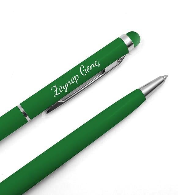 Özel Tasarım Defter & Yeşil Kupa & Yeşil Cam Mum & Kişiye Özel Touch Pen Kalem Hediye Seti