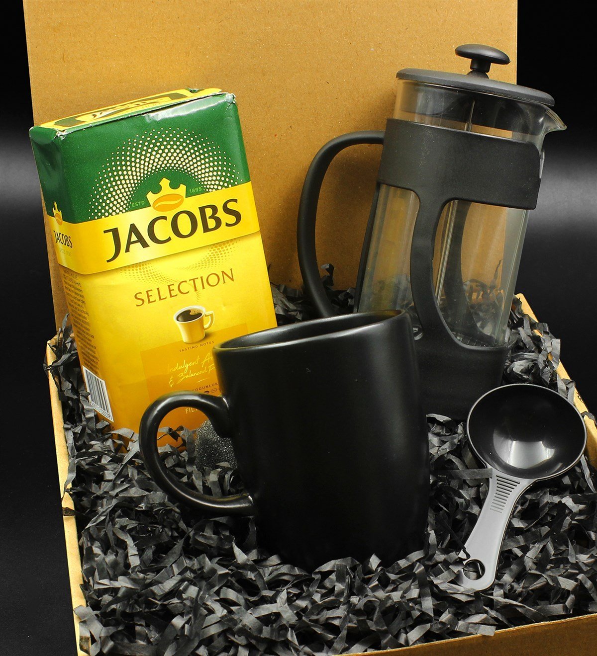 Siyah Kupa & French Press & 250 Gram Jacobs Selection Filtre Kahve Hediye Seti
