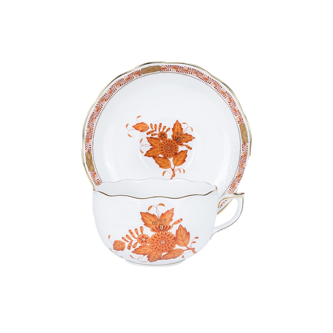 HEREND Teacup & Saucer 200ml Apponyi Orange