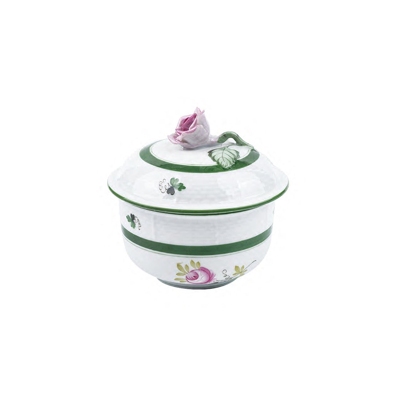 HEREND Sugar bowl with lid Vienna Rose Green Striped Pink Rose