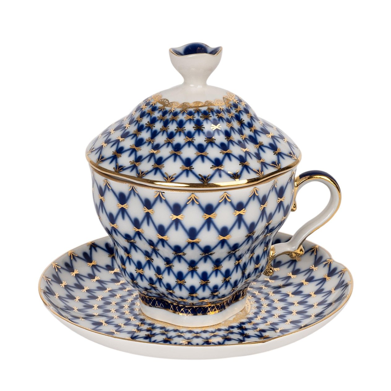 IMPERIAL PORCELAIN Kapaklı Çay Fincanı 250 ml Cobalt net Mavi