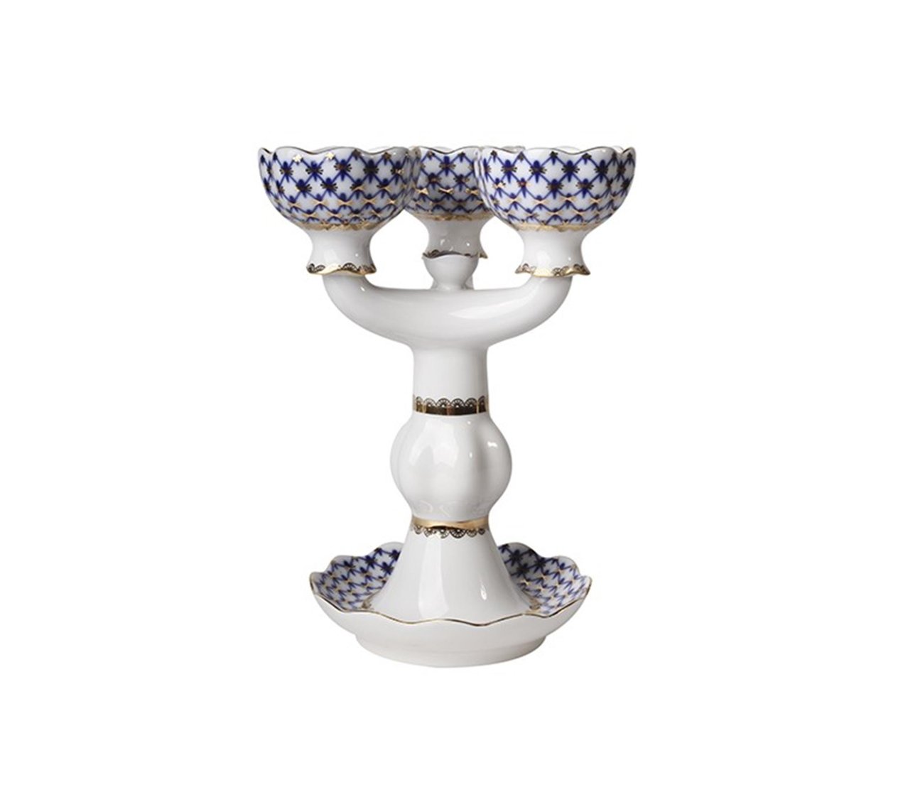 IMPERIAL PORCELAIN Şamdan üçlü Cobalt net Mavi