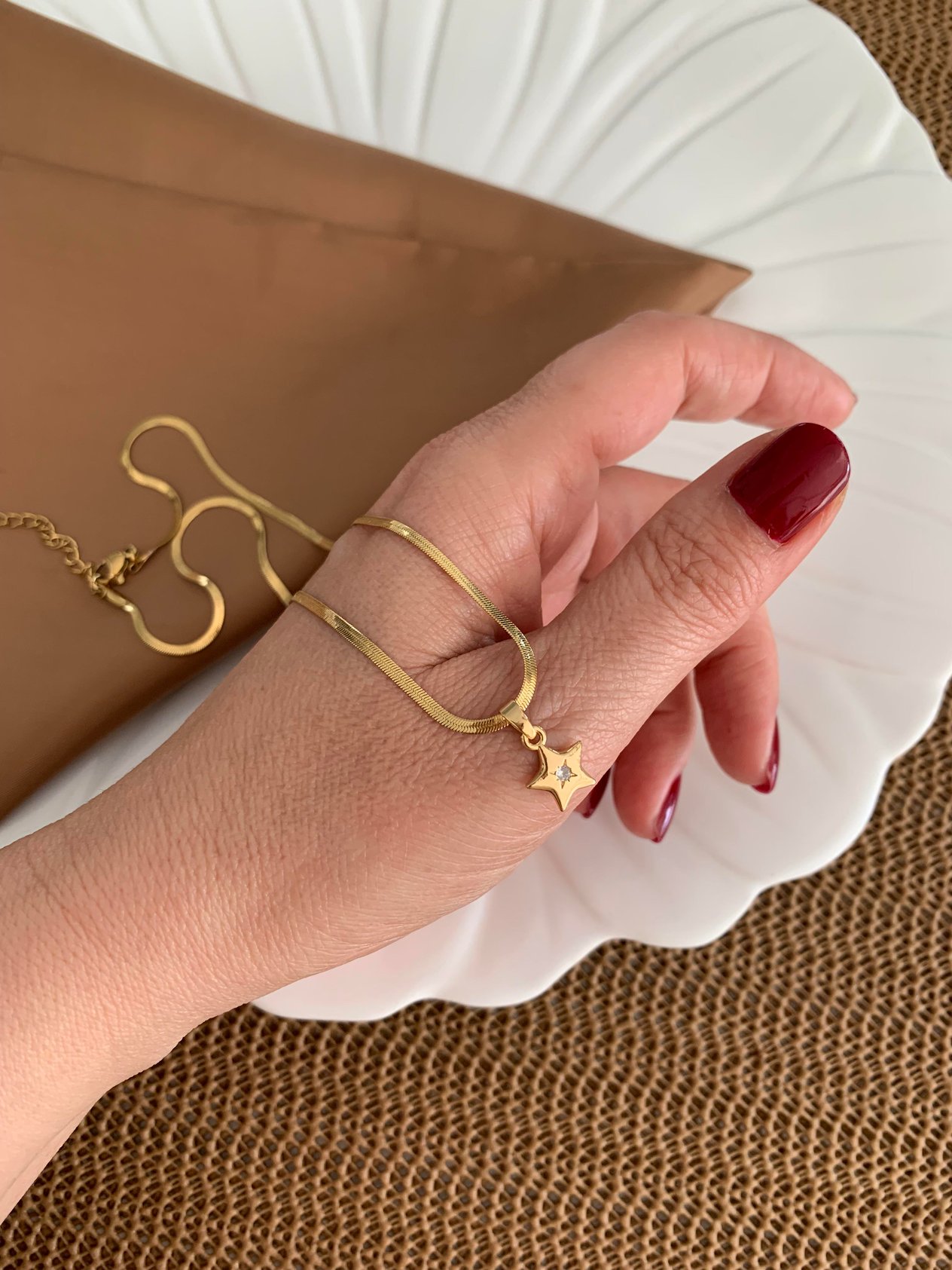 Çelik Gold İnce İtalyan Tek Taşlı Mini Yıldız Kolye