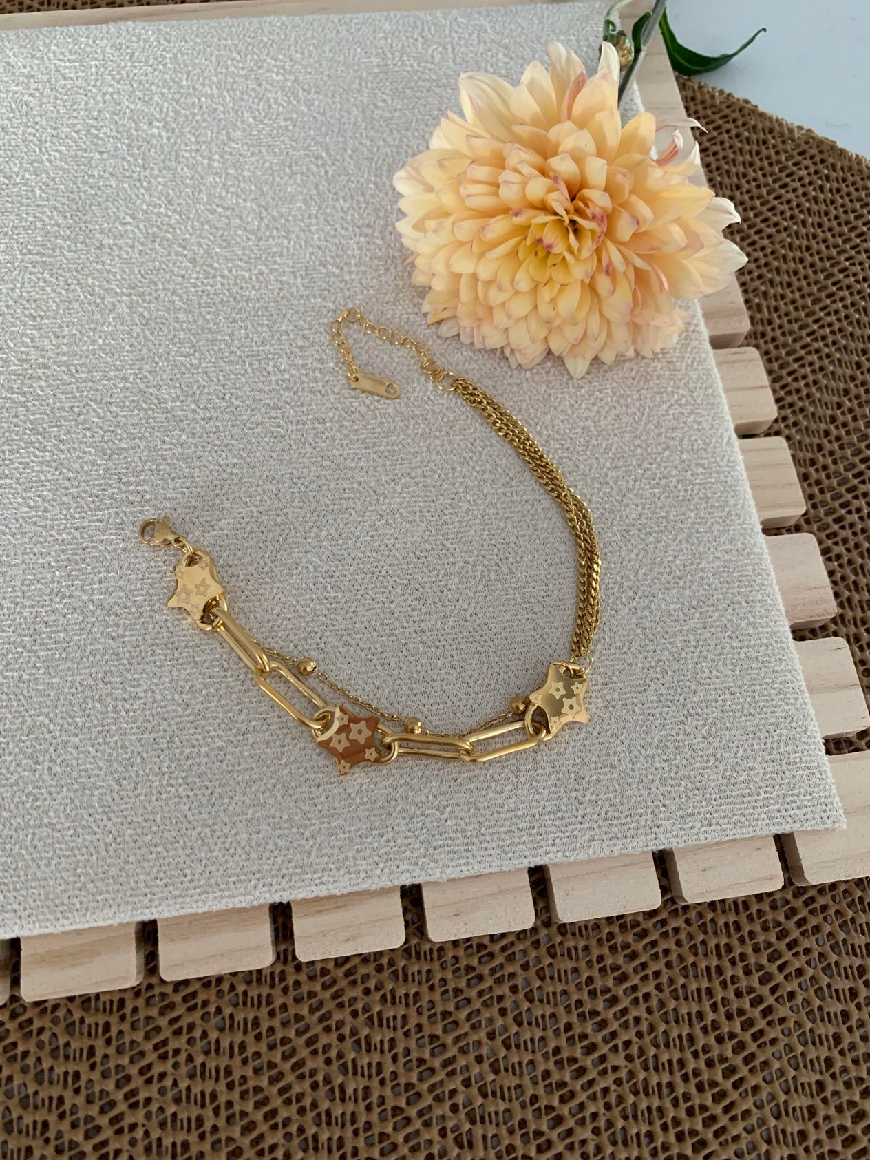 Çelik Gold Plaka Yıldız Tasarım  Bileklik