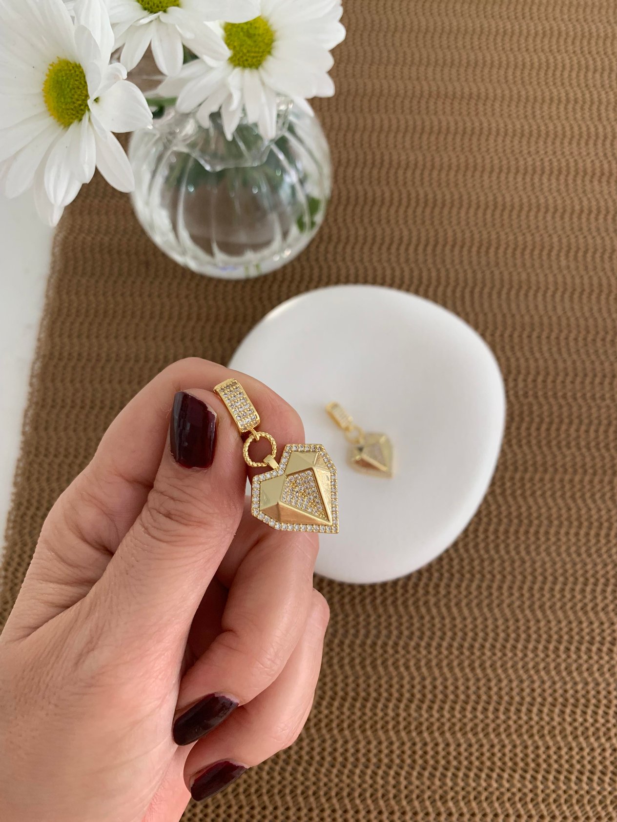 Özel Seri Gold Taşlı Elmas Kalp Charm
