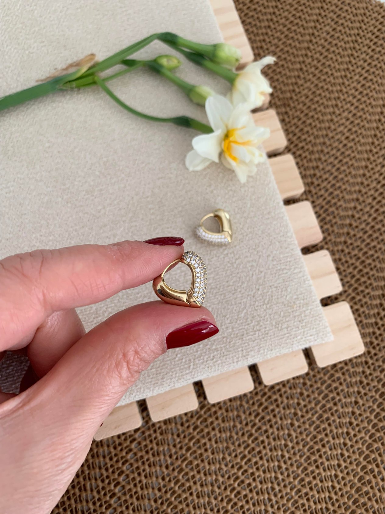 Vip 14k Zirkon Taşlı Duble Mini Kalp Küpe 