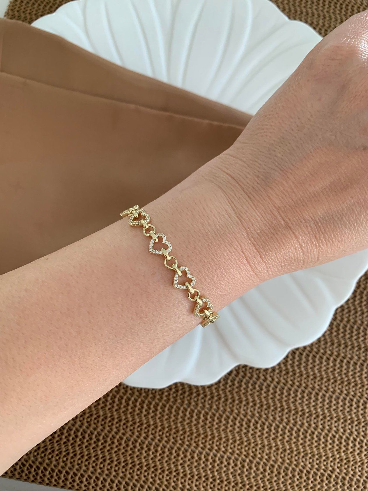 Vip Gold Zirkon Taşlı Mini Kalp Sıralı Bileklik