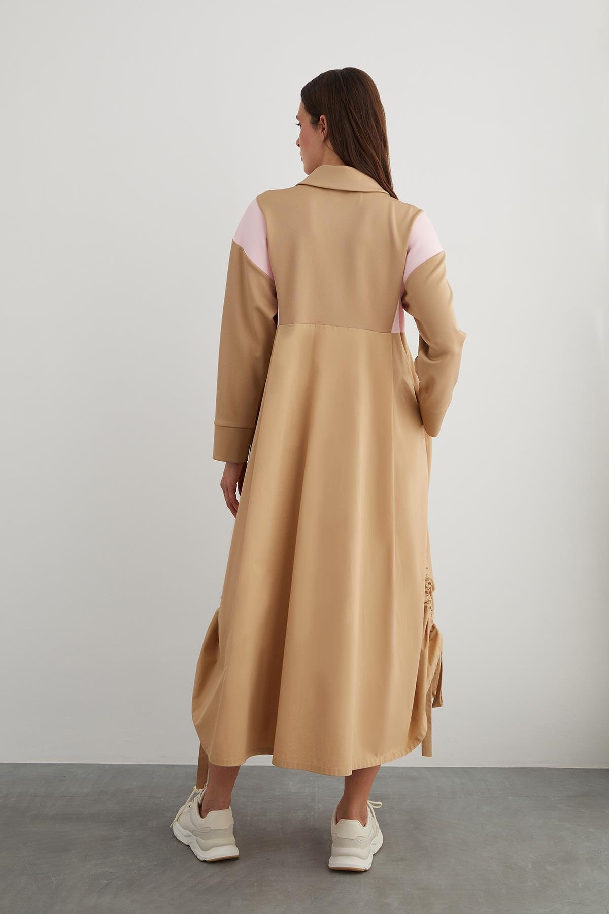 Beige Sequin Embellished Long Dress