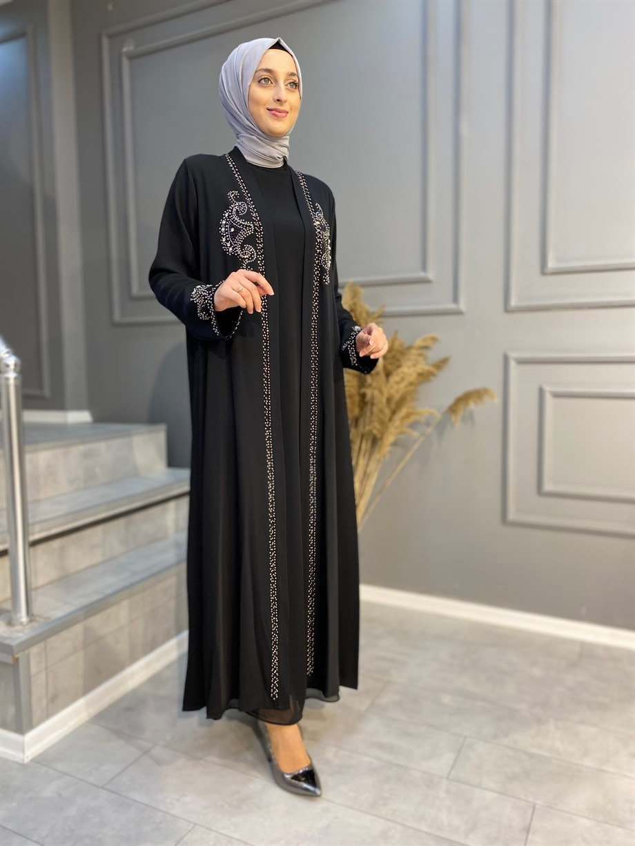 Nevon 517 Taş İşlemeli Abaya 2'li Takım