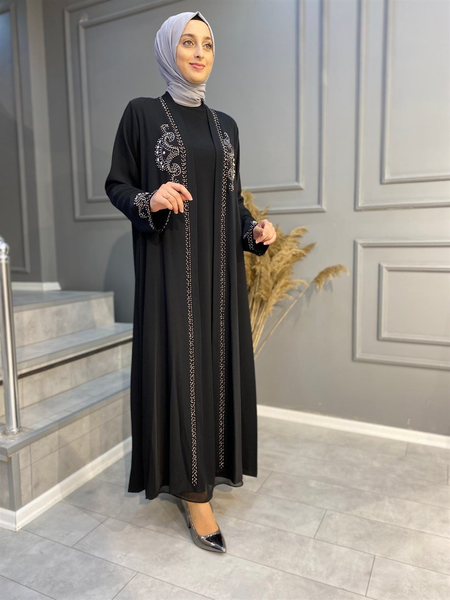 Nevon 517 Taş İşlemeli Abaya 2'li Takım