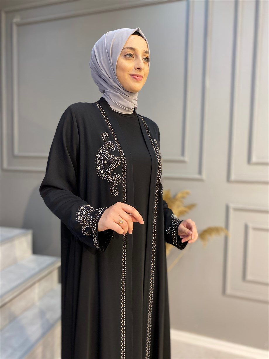 Nevon 517 Taş İşlemeli Abaya 2'li Takım