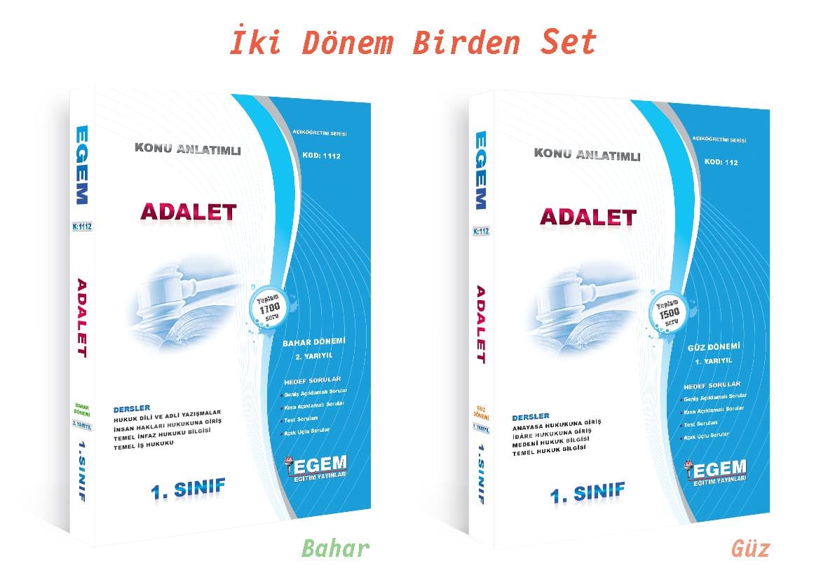AÖF 1. Sınıf Adalet Güz-Bahar Dönemi 1. ve 2. Yarıyıl Tüm Dersler Konu Anlatımlı Soru Bankası