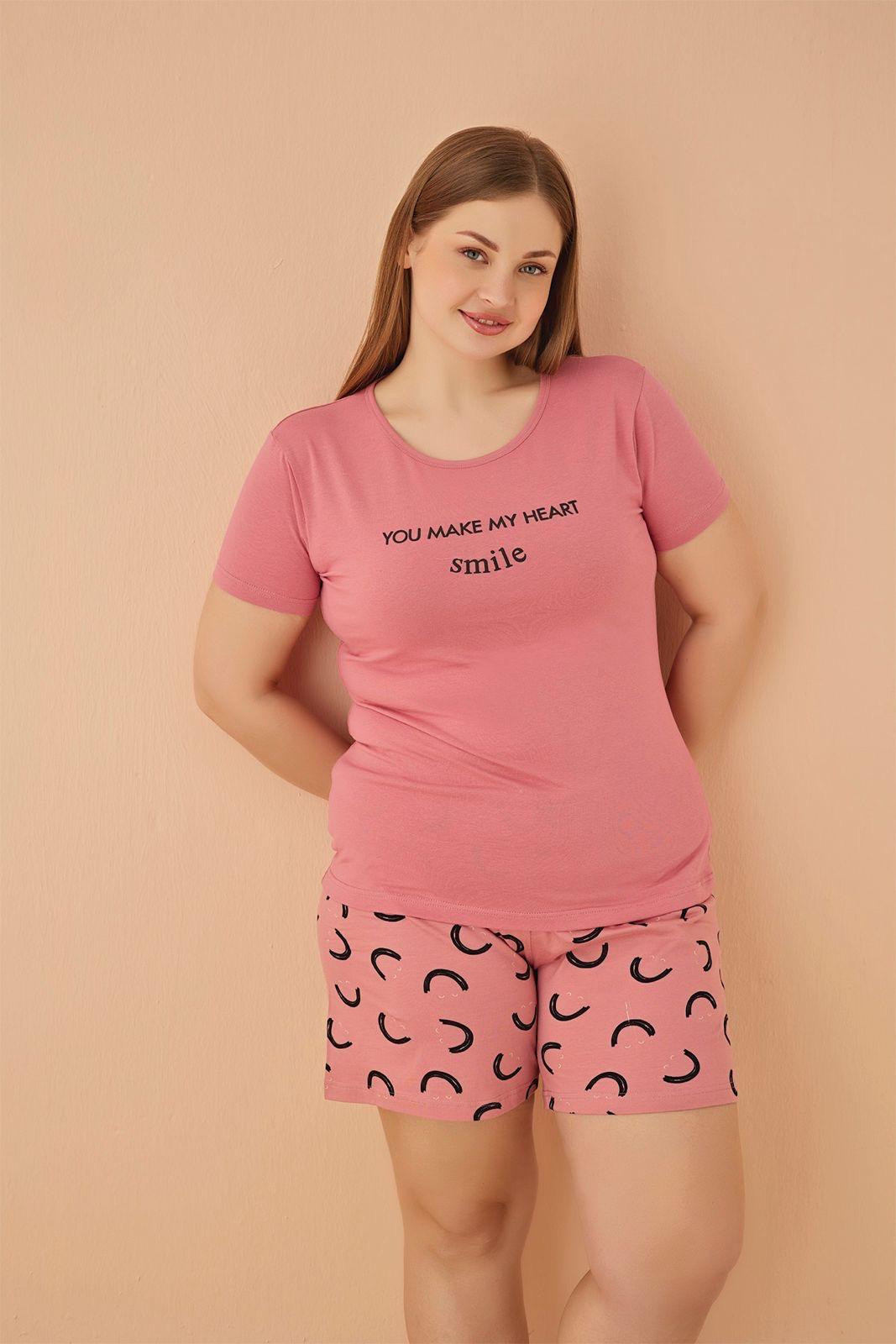 Büyük Beden Şortlu Likralı Penye Pijama Takımı (stl  5639)