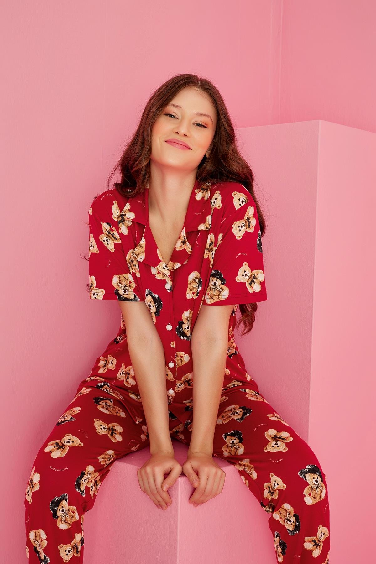 Önden Düğmeli Kısa Kollu Milan Örme Pijama Takımı (rnd 3810)