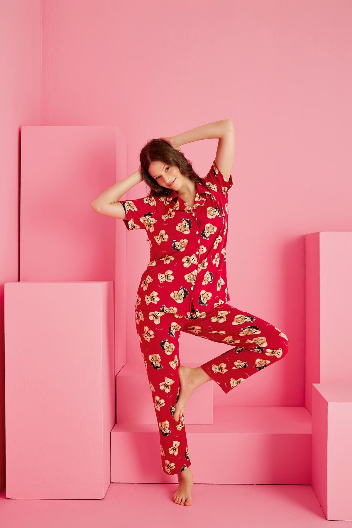 Önden Düğmeli Kısa Kollu Milan Örme Pijama Takımı (rnd 3810)