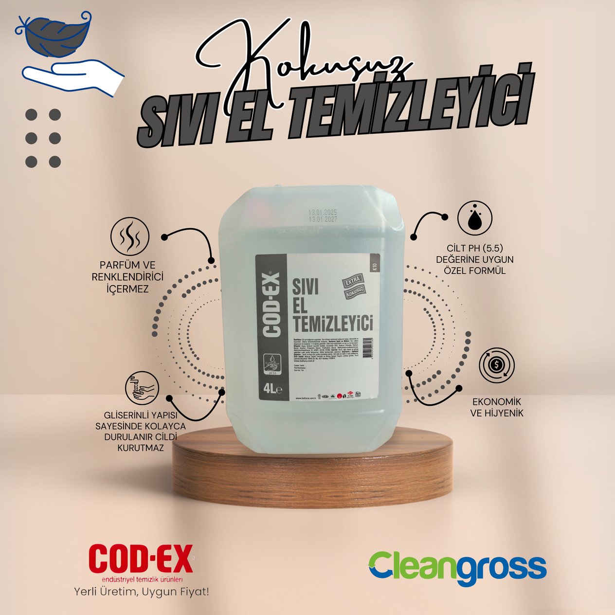 COD-EX Kokusuz Sıvı El Temizleyici 4 Litre