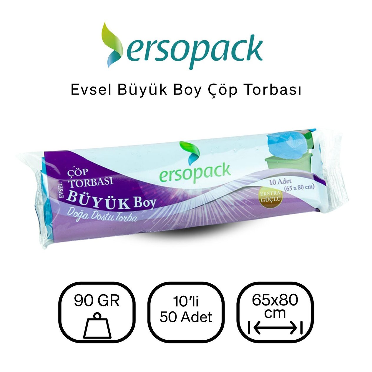 Ersopack Evsel 65x80cm Çöp Torbası Mavi - 12 Rulo