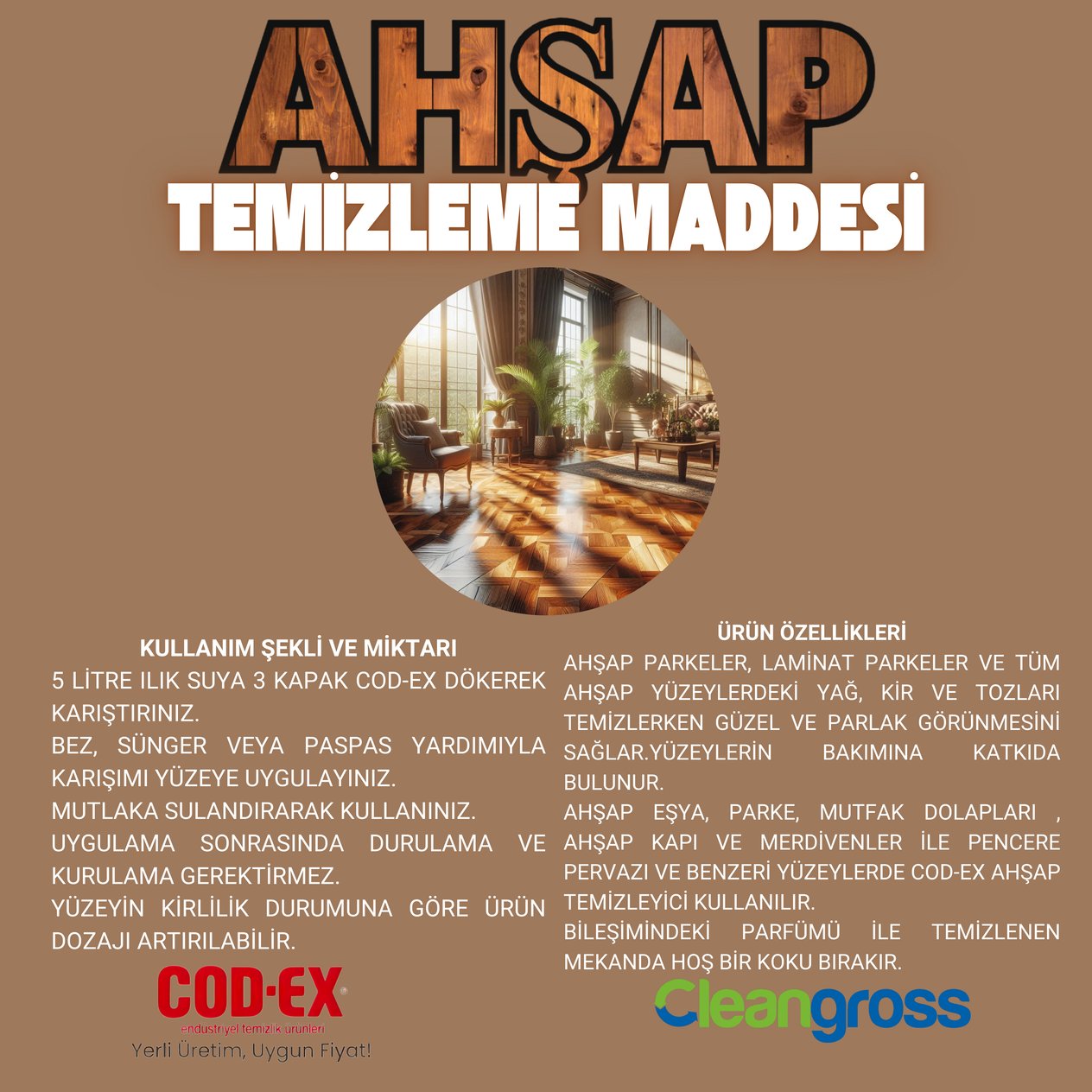 Parke Laminat ve Ahşap Temizleme  Parlatma Maddesi 4 Litre