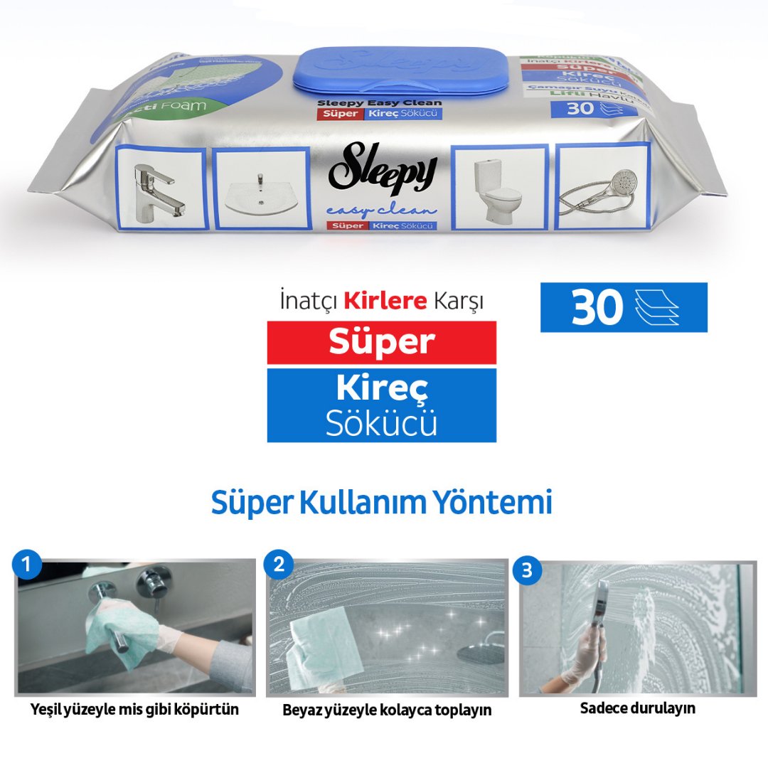 Sleepy Easy Clean Süper Kireç Sökücü Yüzey Temizlik Havlusu&mendili(30 yaprak)