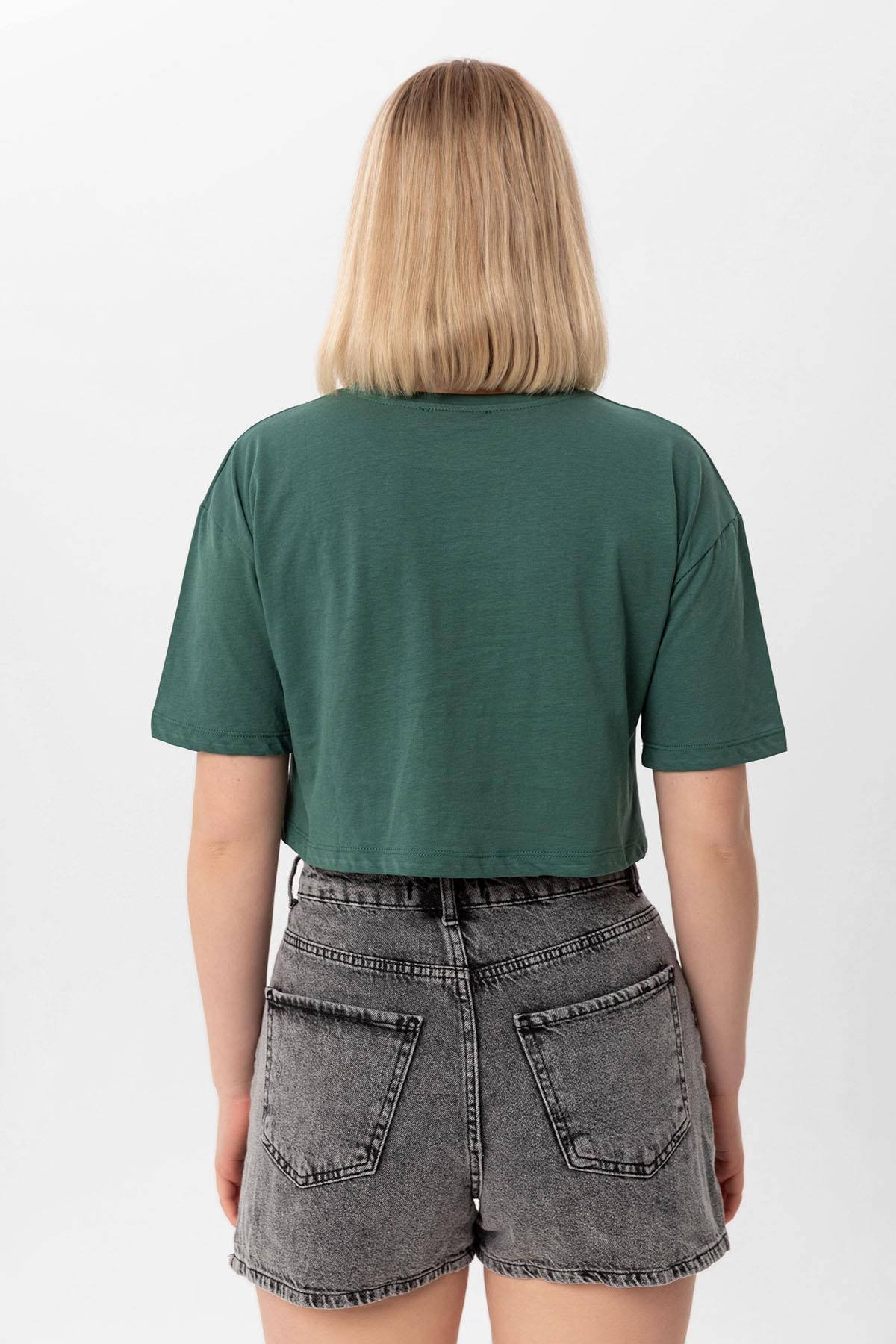 Kadın Baskı Detaylı Kısa Oversize Tişört