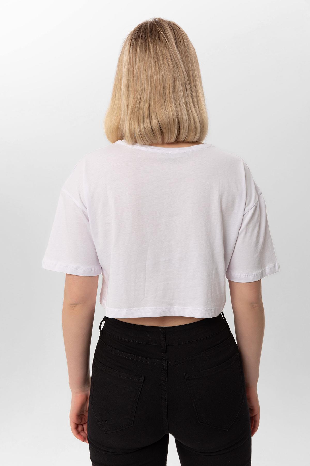 Kadın Baskı Detaylı Kısa Oversize Tişört