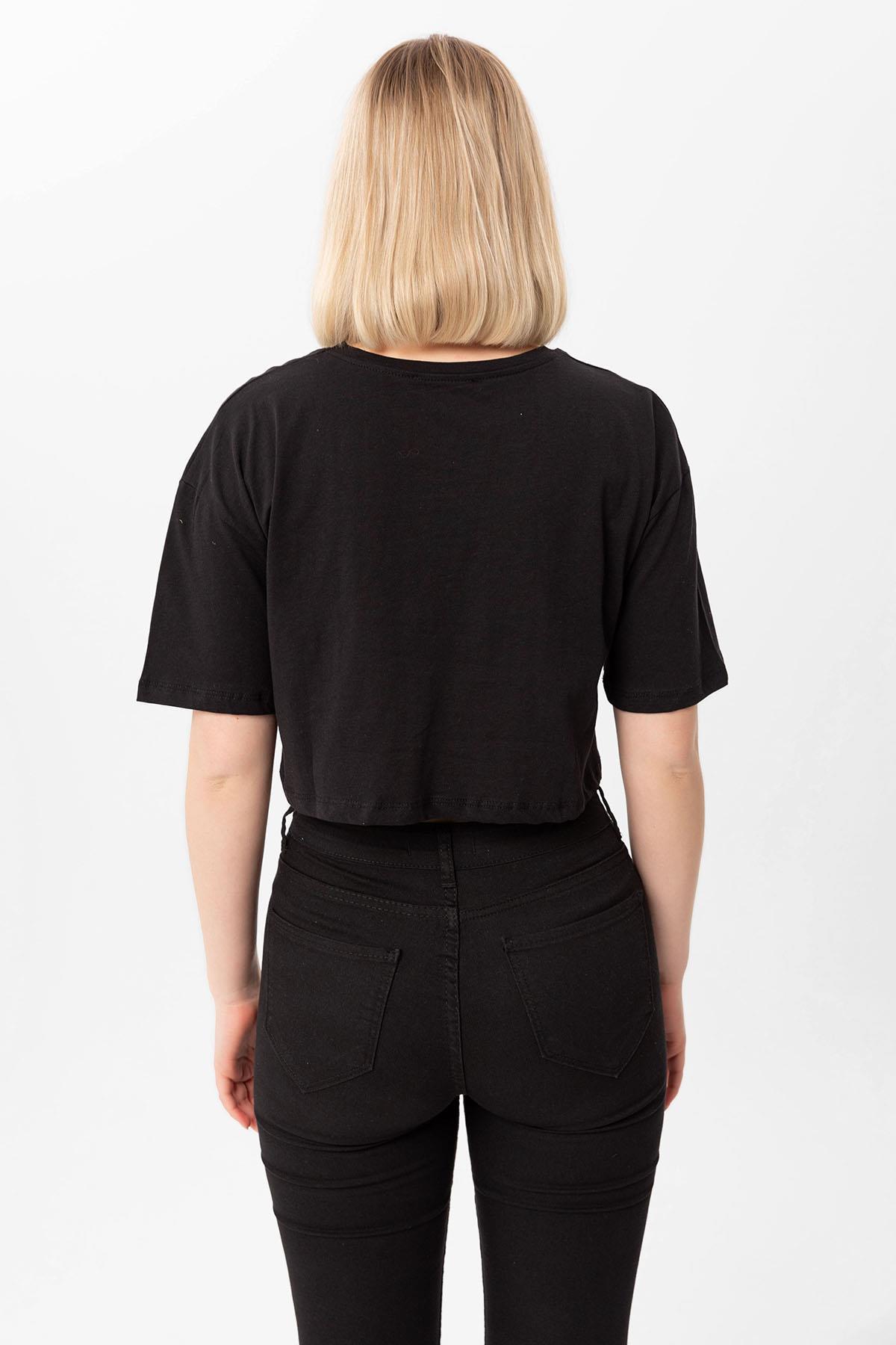 Kadın Baskı Detaylı Kısa Oversize Tişört