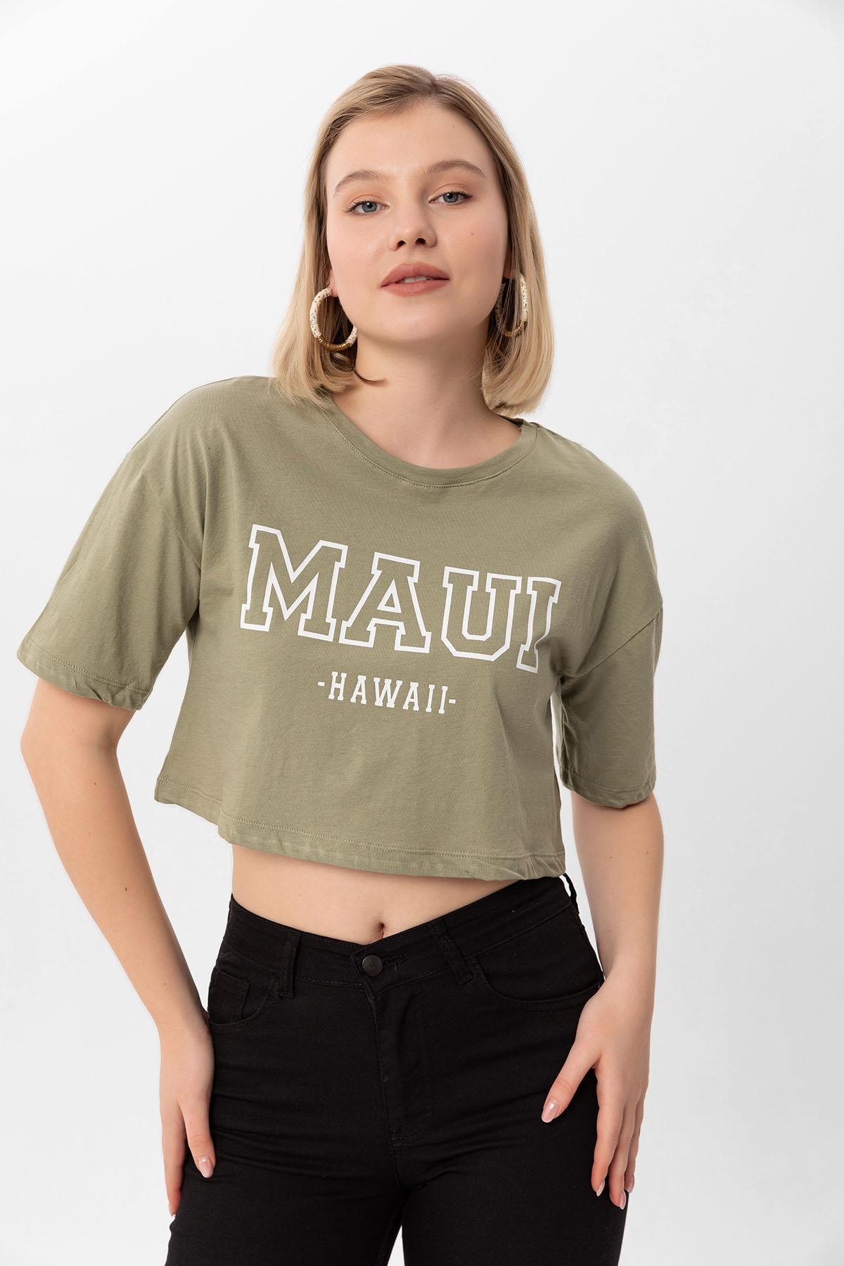 Kadın Baskı Detaylı Kısa Oversize Tişört