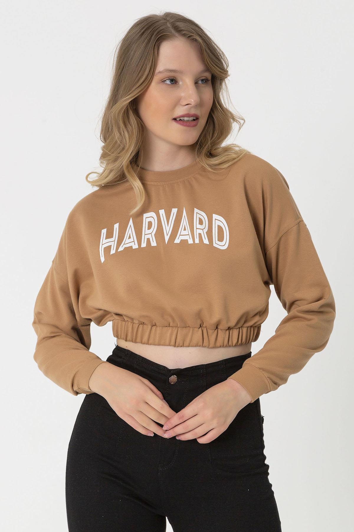 Kadın Baskılı Altı Lastikli Kısa Sweatshirt