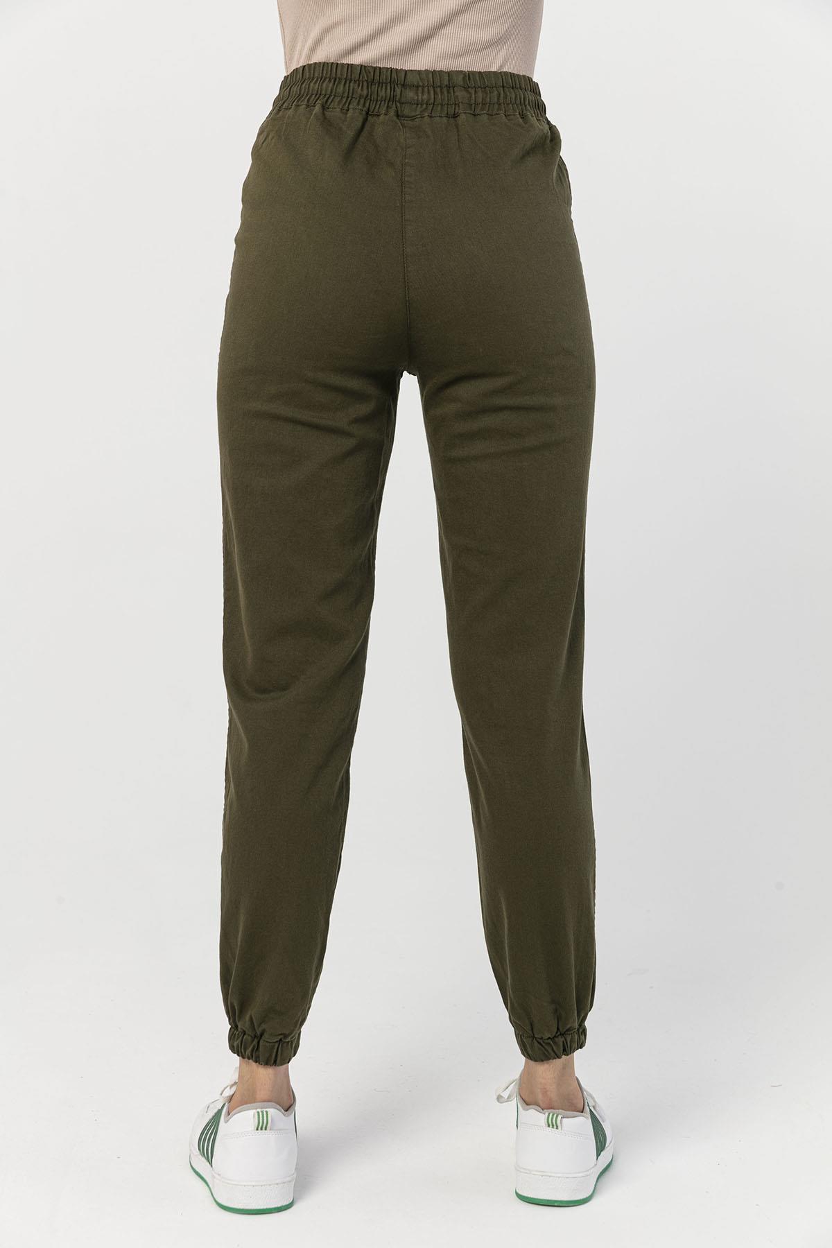 Kadın Beli Paçası Lastikli Gabardin Pantolon