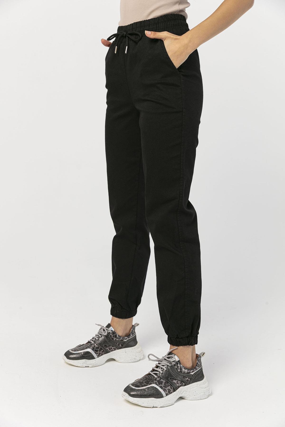 Kadın Beli Paçası Lastikli Gabardin Pantolon