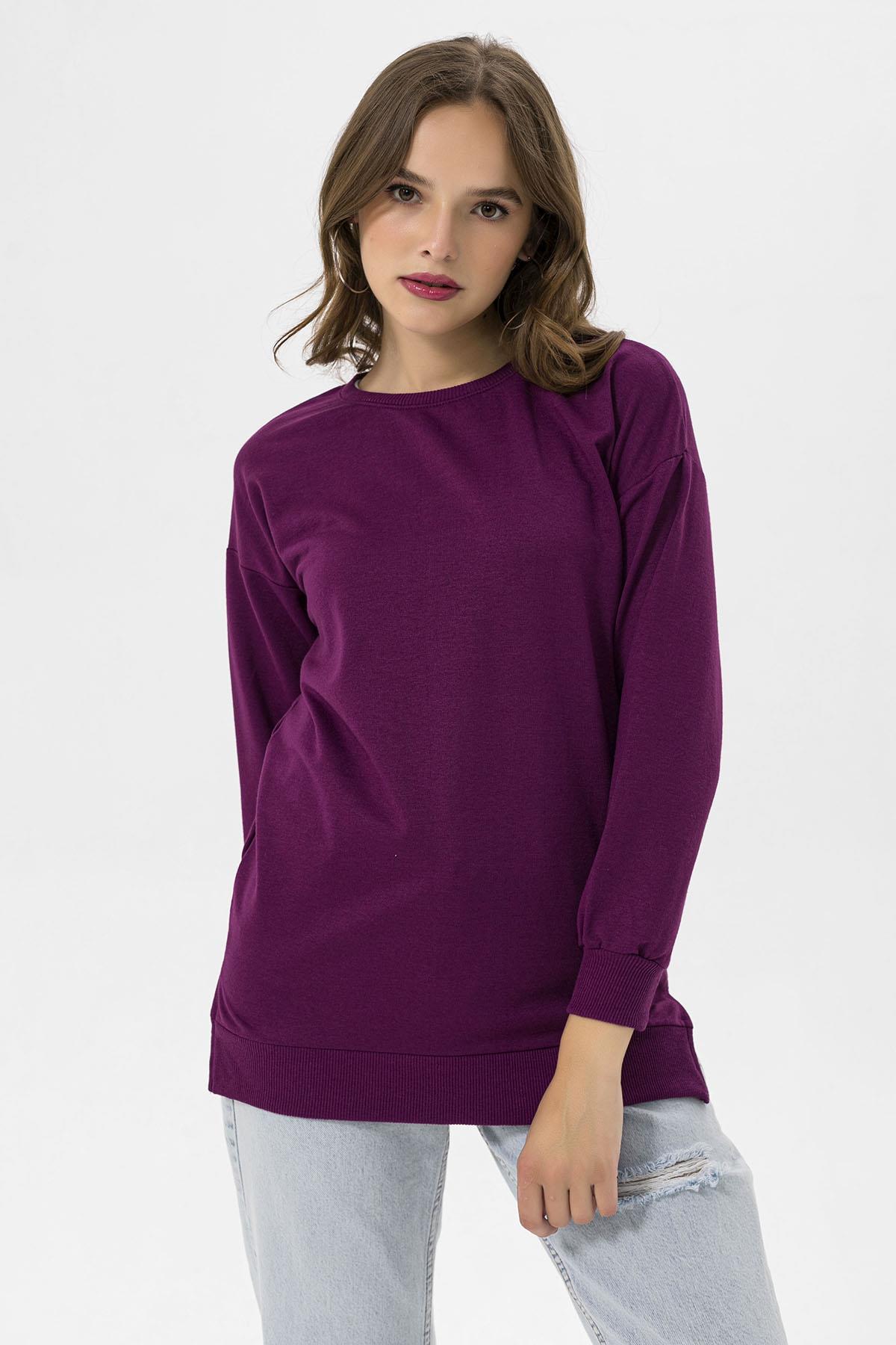 Kadın Bisiklet Yaka Yırtmaç Detaylı Sweatshirt 235119 -