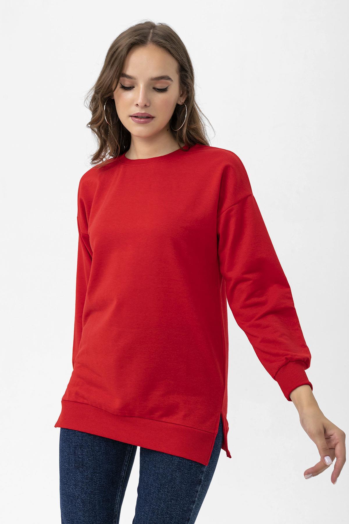 Kadın Bisiklet Yaka Yırtmaç Detaylı Sweatshirt 235119 -