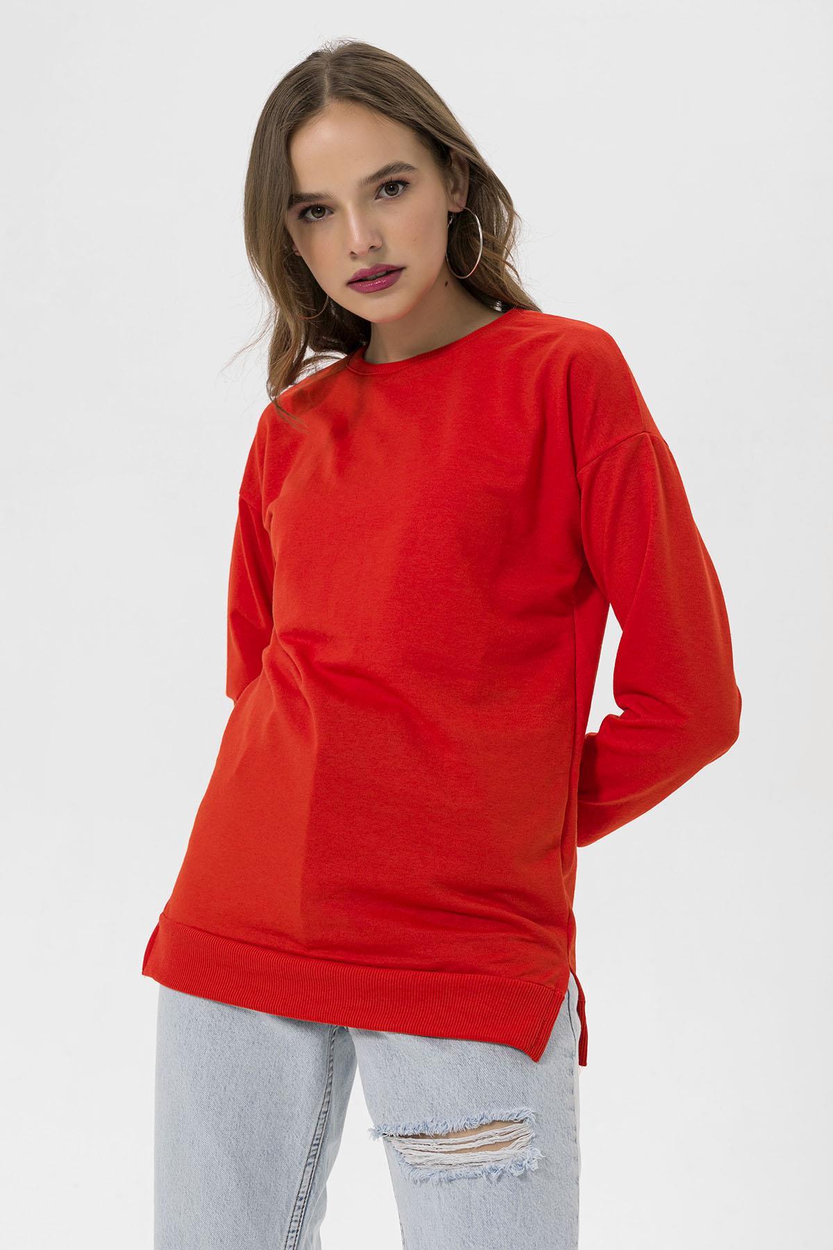 Kadın Bisiklet Yaka Yırtmaç Detaylı Sweatshirt 235119 -