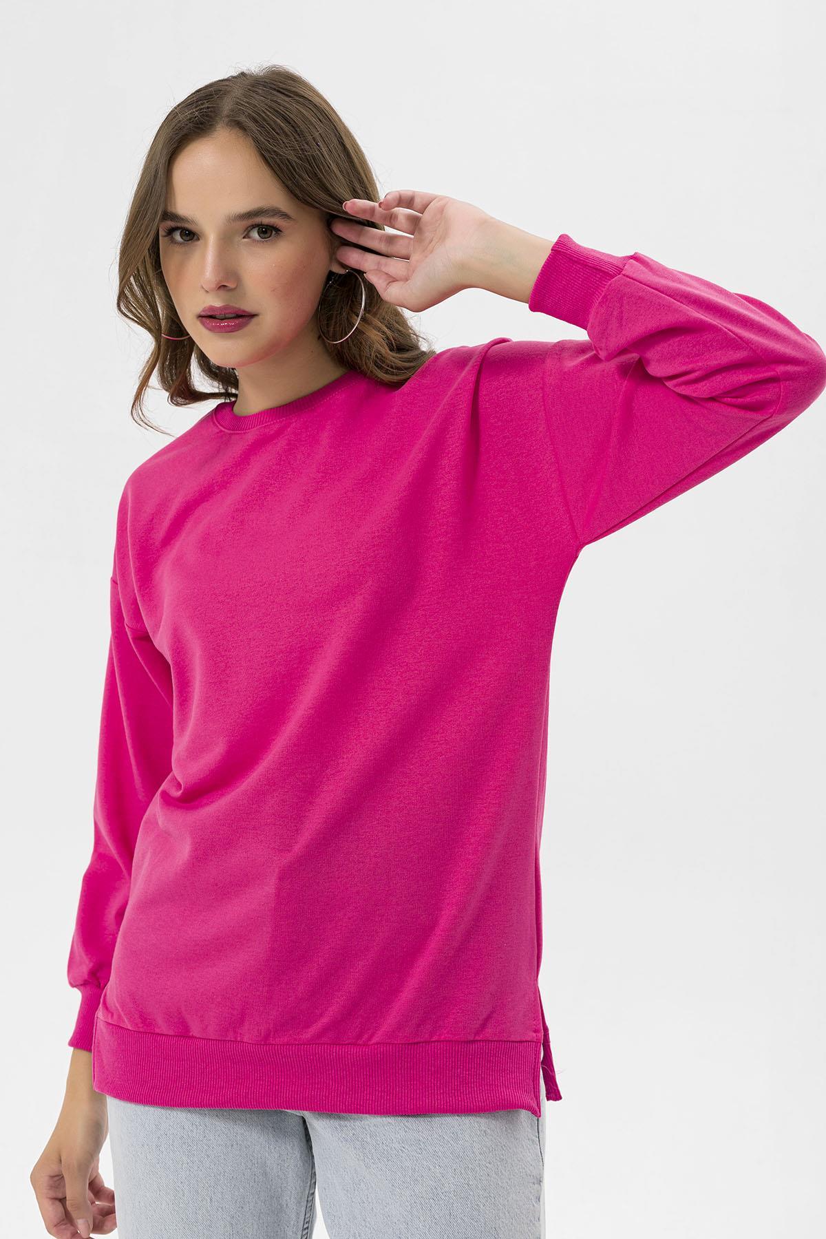 Kadın Bisiklet Yaka Yırtmaç Detaylı Sweatshirt 235119 -