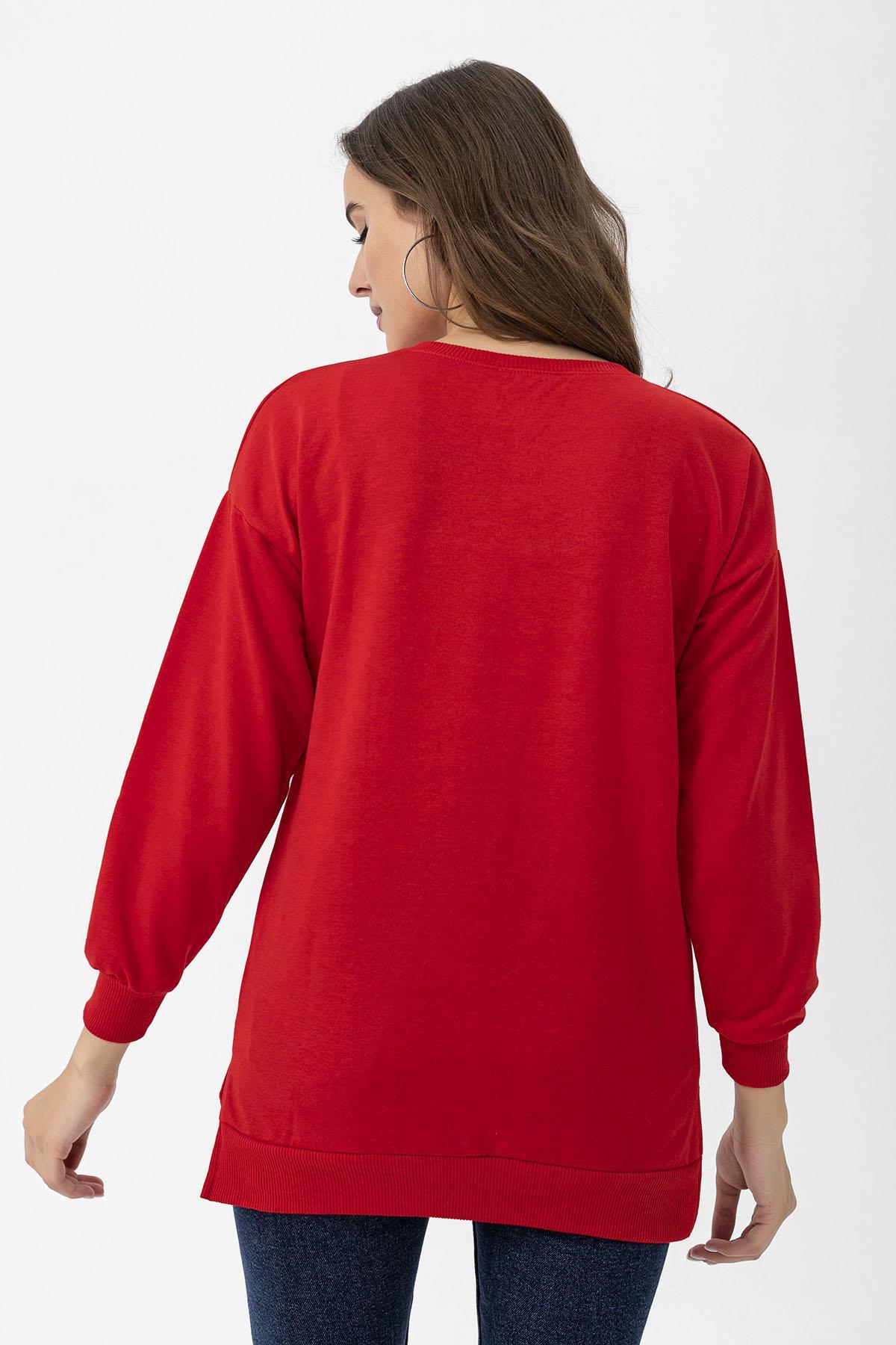Kadın Bisiklet Yaka Yırtmaç Detaylı Sweatshirt 235119 -