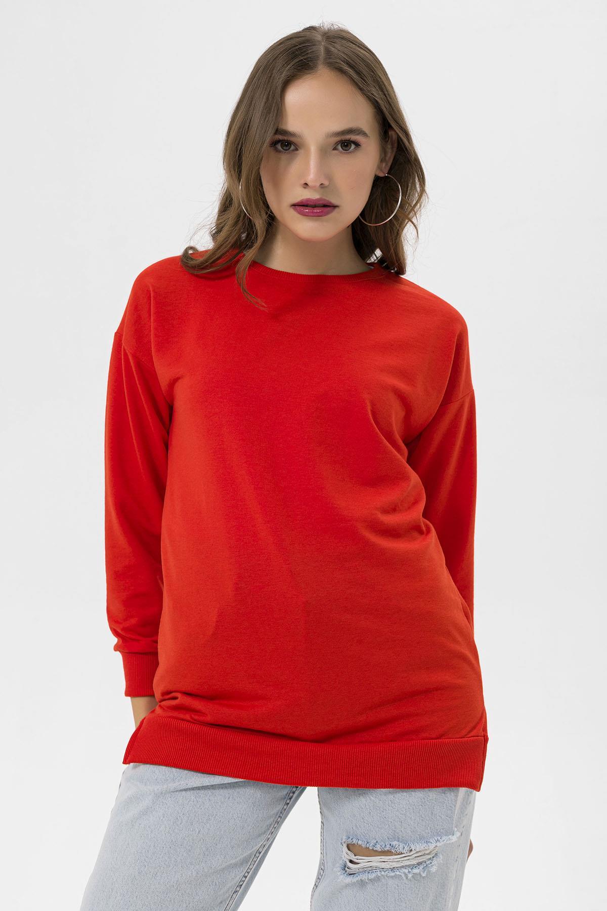 Kadın Bisiklet Yaka Yırtmaç Detaylı Sweatshirt 235119 -