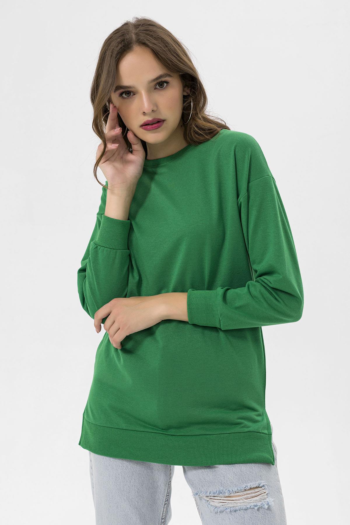 Kadın Bisiklet Yaka Yırtmaç Detaylı Sweatshirt 235119 -