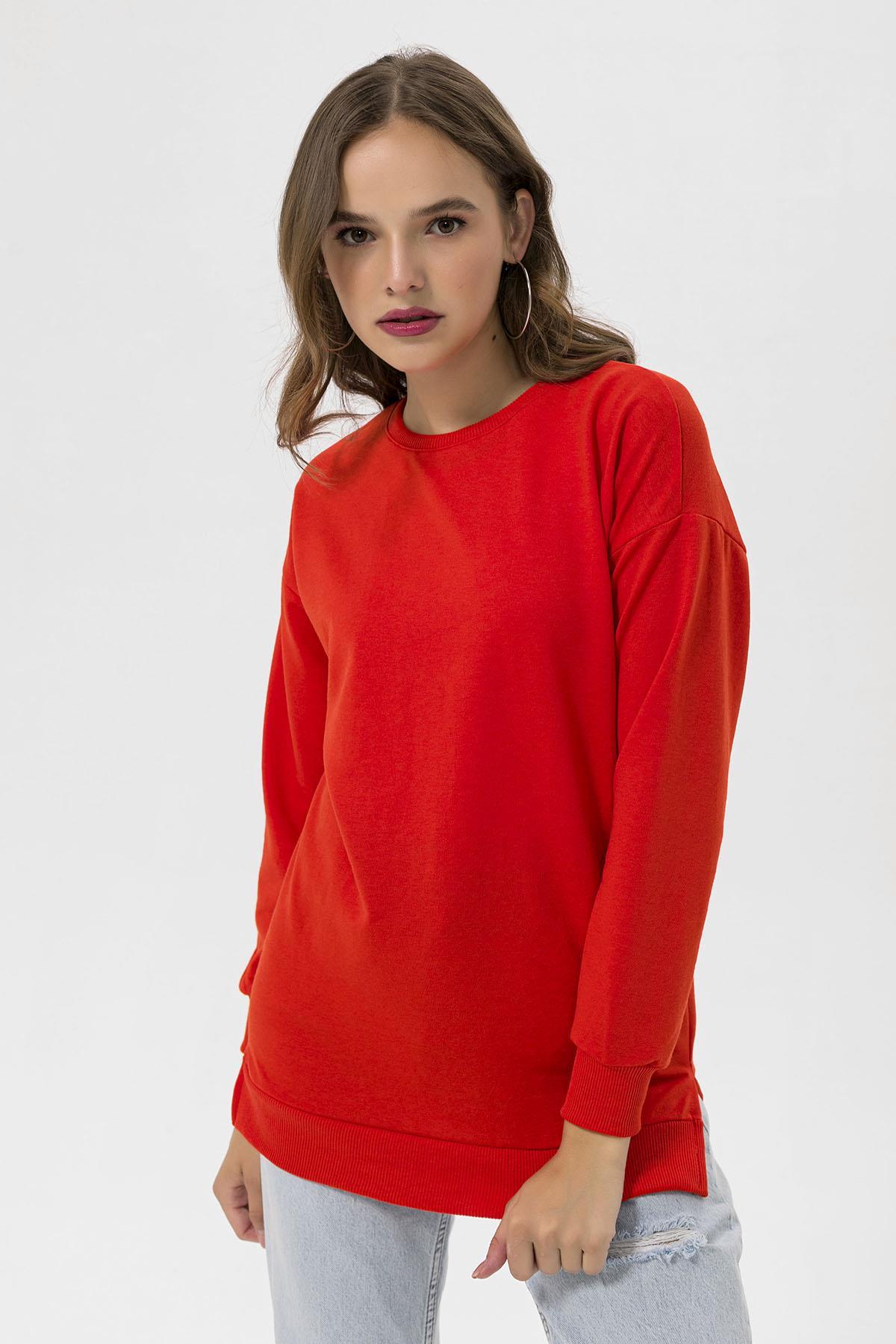 Kadın Bisiklet Yaka Yırtmaç Detaylı Sweatshirt 235119 -
