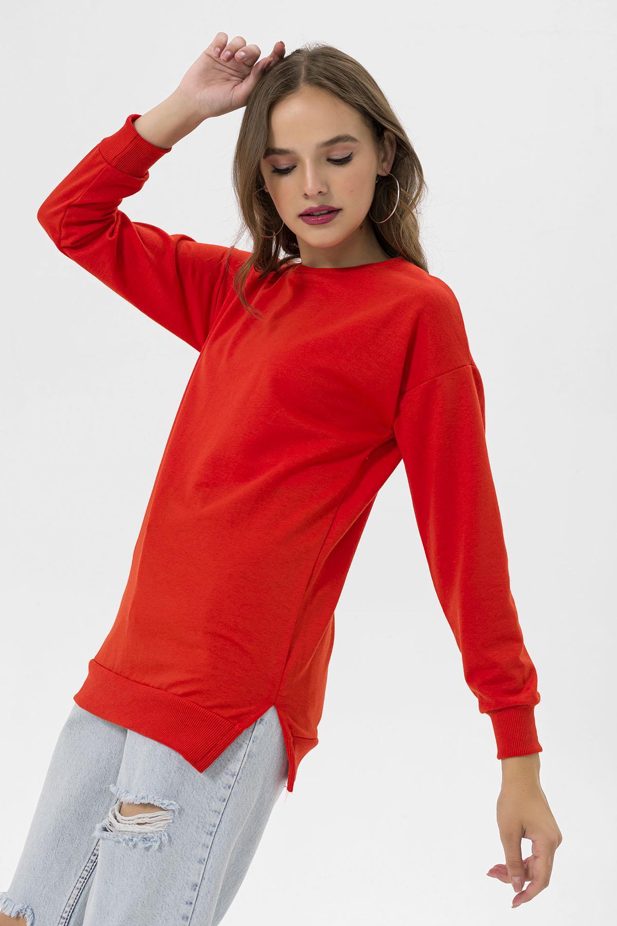 Kadın Bisiklet Yaka Yırtmaç Detaylı Sweatshirt 235119 -