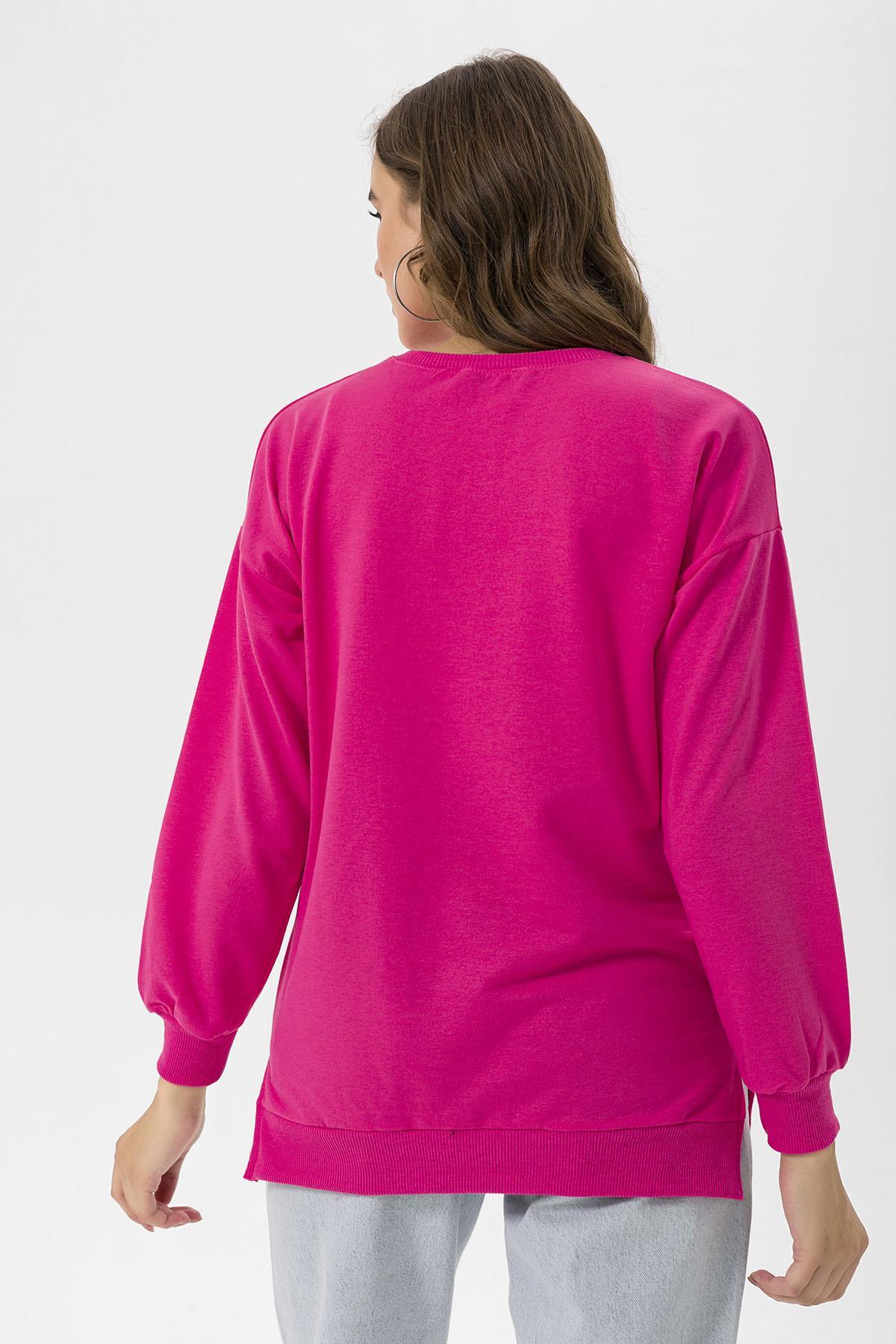 Kadın Bisiklet Yaka Yırtmaç Detaylı Sweatshirt 235119 -