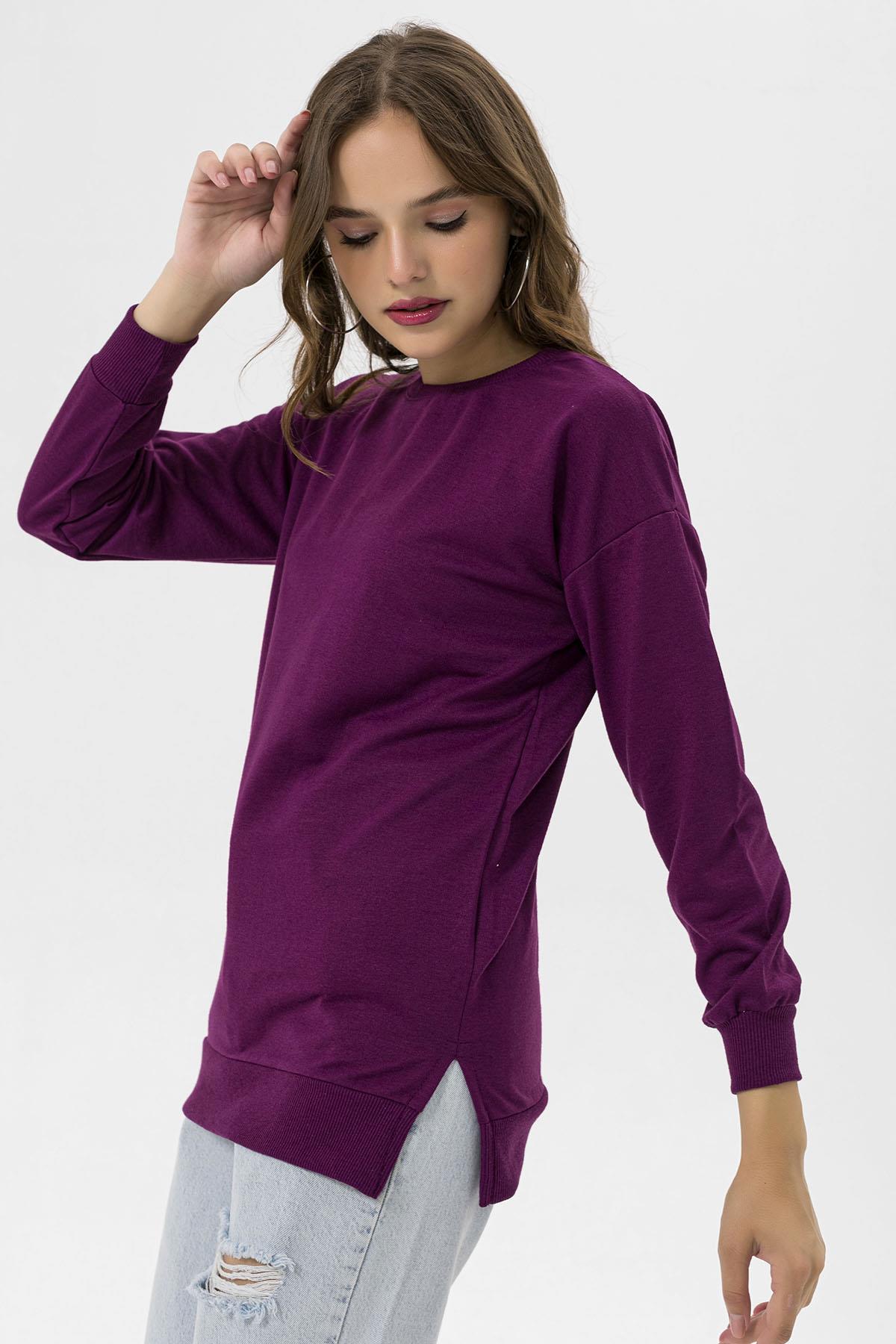 Kadın Bisiklet Yaka Yırtmaç Detaylı Sweatshirt 235119 -