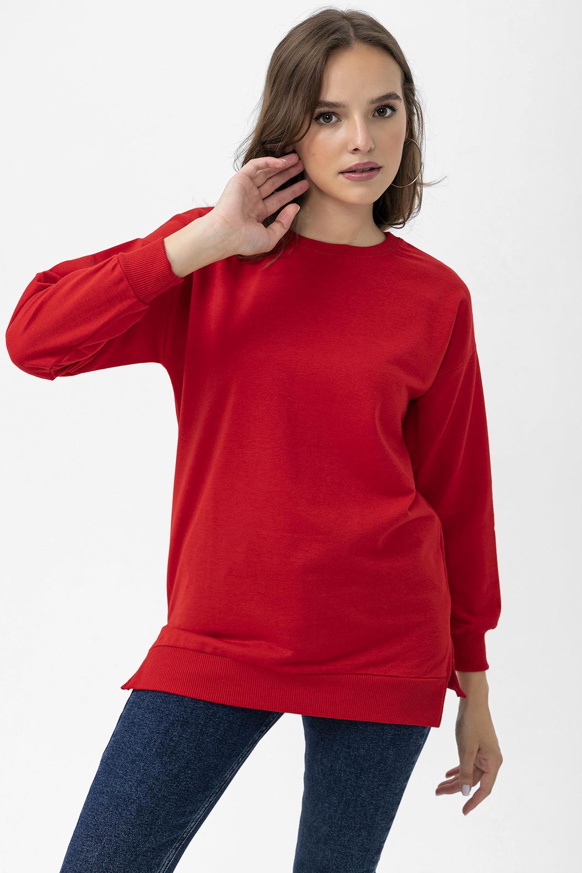 Kadın Bisiklet Yaka Yırtmaç Detaylı Sweatshirt 235119 -