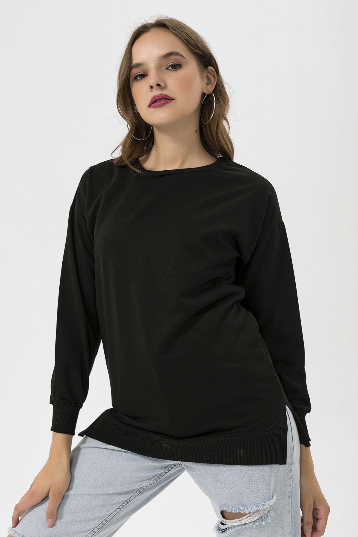 Kadın Bisiklet Yaka Yırtmaç Detaylı Sweatshirt 235119 -