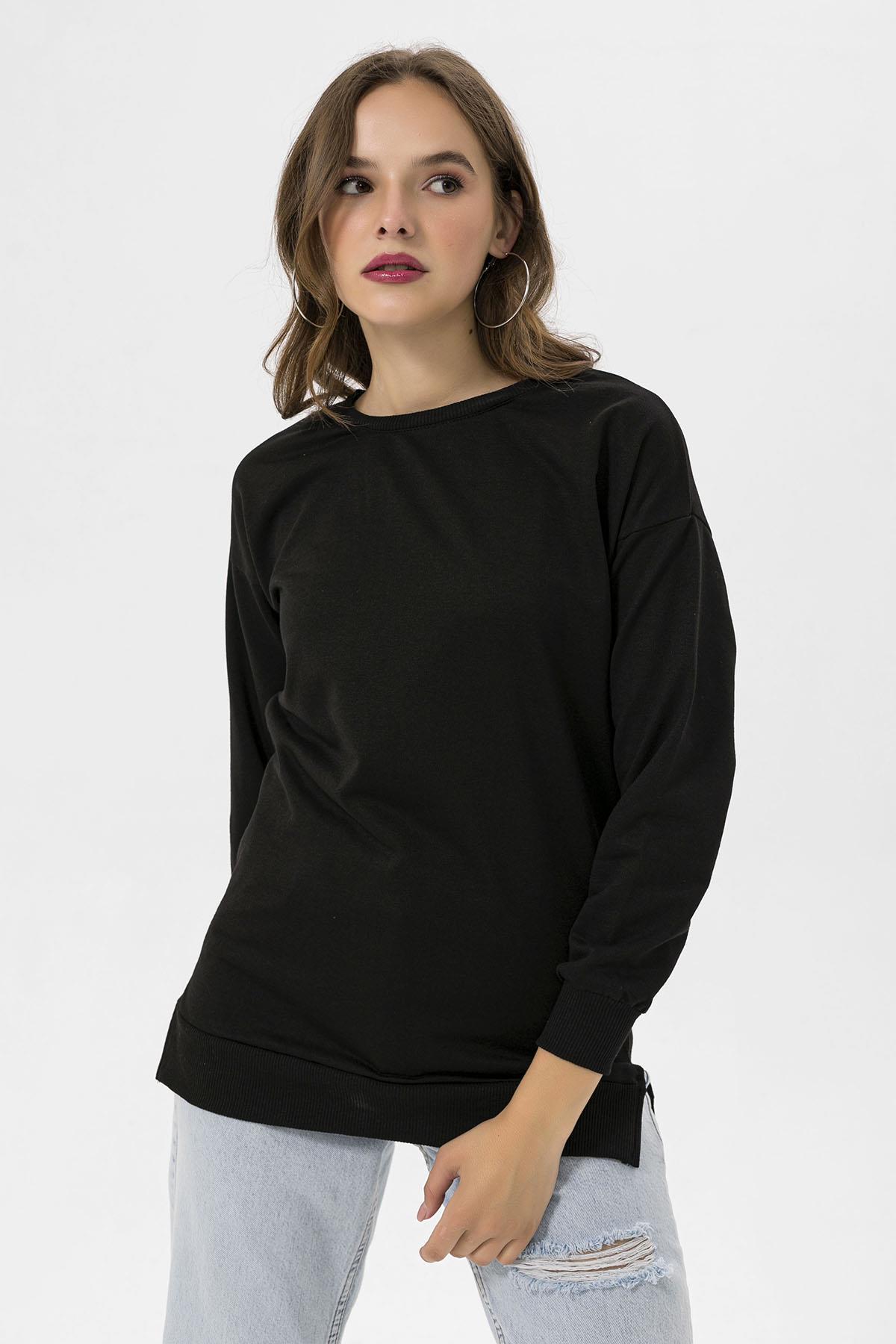 Kadın Bisiklet Yaka Yırtmaç Detaylı Sweatshirt 235119 -