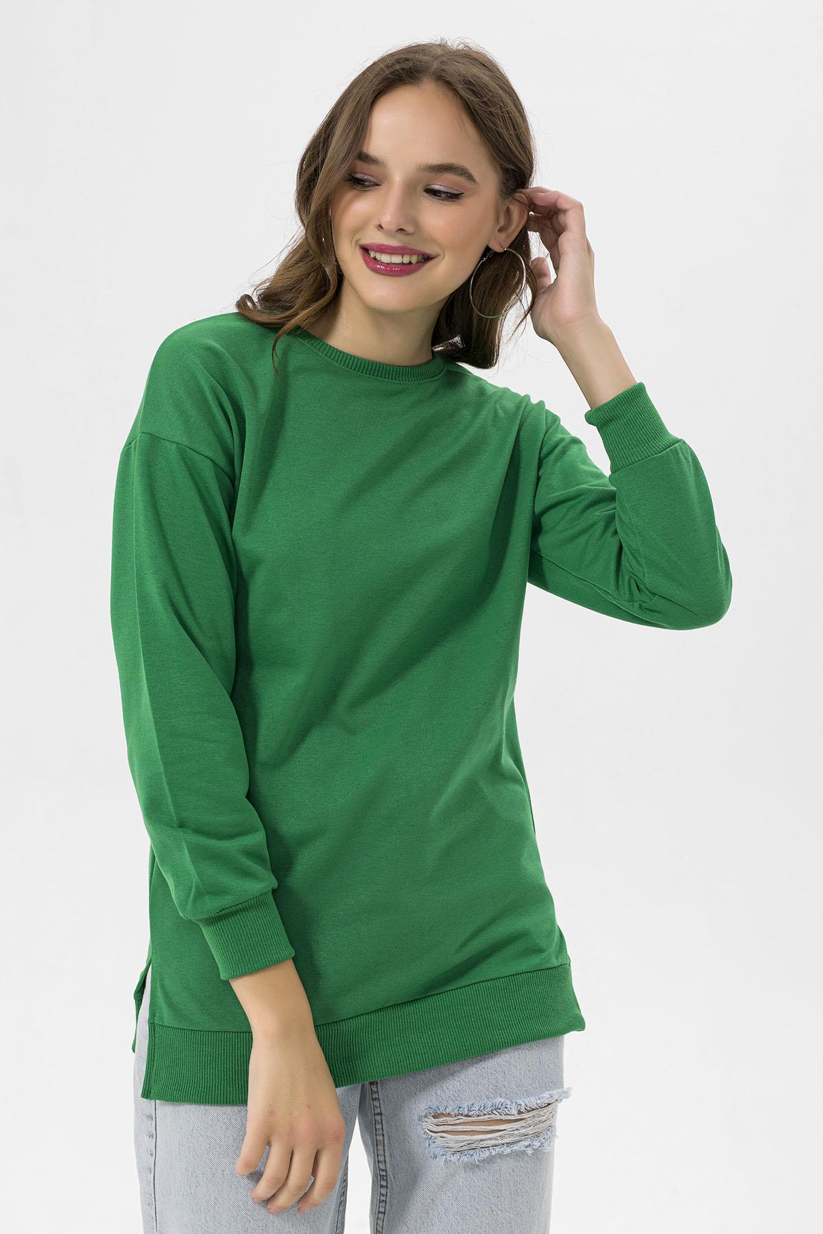 Kadın Bisiklet Yaka Yırtmaç Detaylı Sweatshirt 235119 -