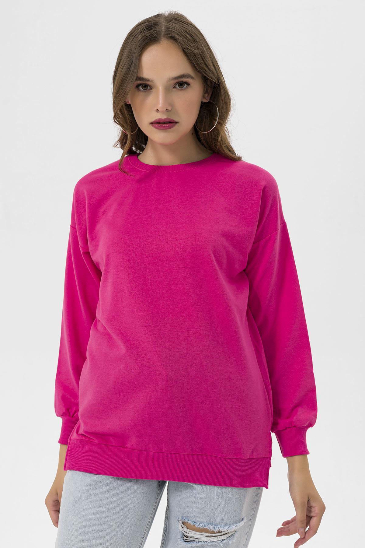 Kadın Bisiklet Yaka Yırtmaç Detaylı Sweatshirt 235119 -