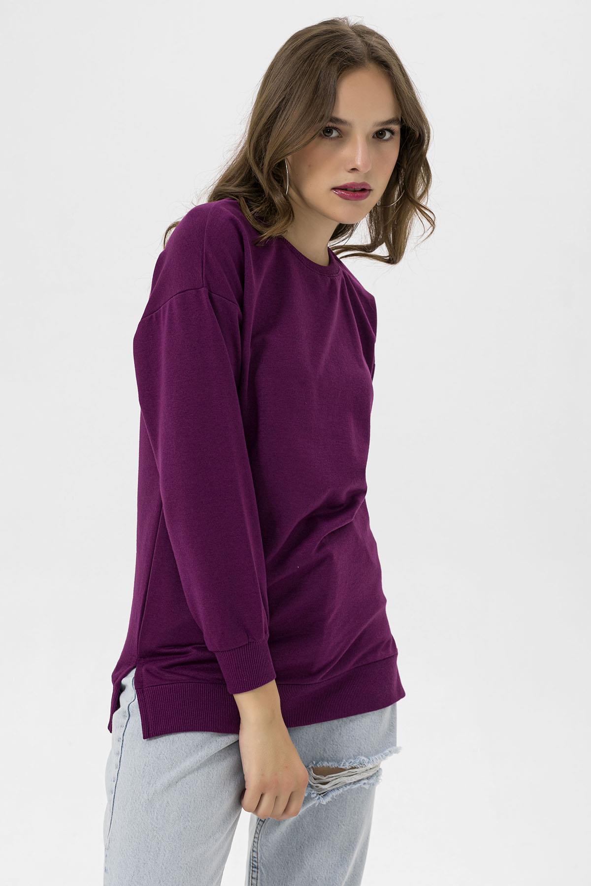 Kadın Bisiklet Yaka Yırtmaç Detaylı Sweatshirt 235119 -