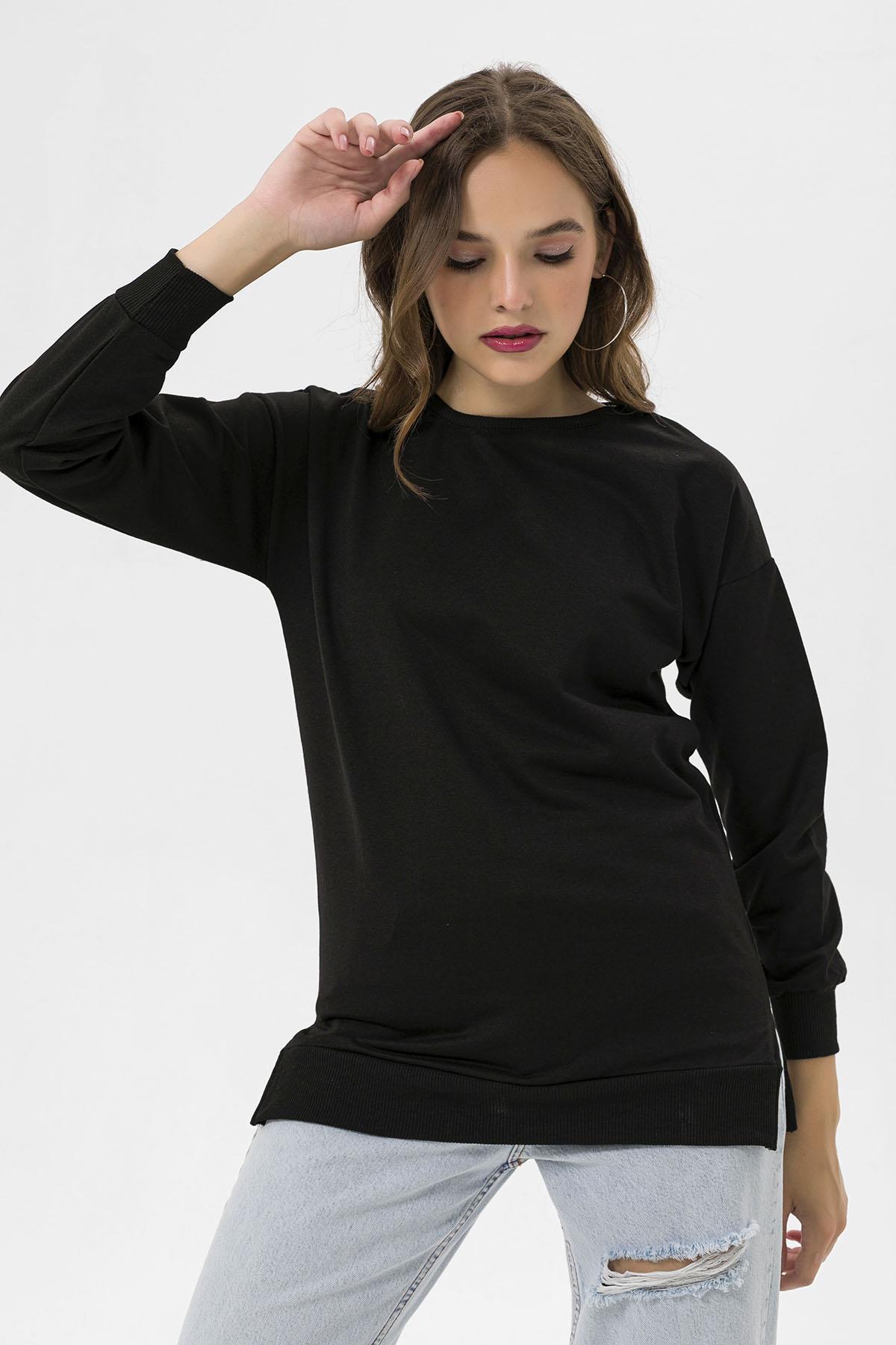 Kadın Bisiklet Yaka Yırtmaç Detaylı Sweatshirt 235119 -