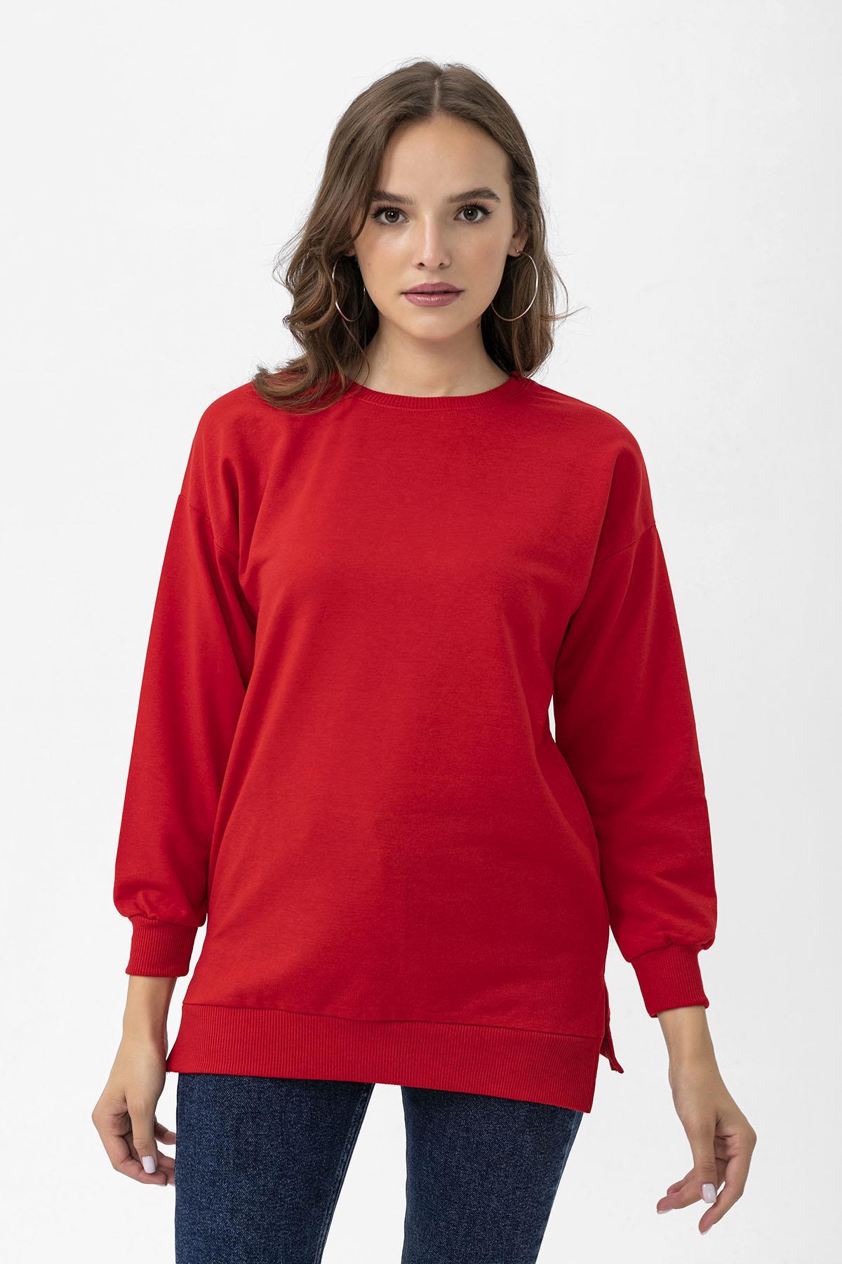 Kadın Bisiklet Yaka Yırtmaç Detaylı Sweatshirt 235119 -